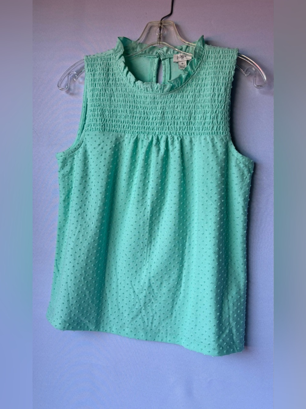 J,Crew Mint Green Smocked Dot Sleeveless Top